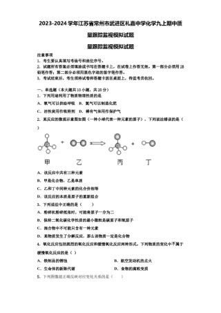 2023-2024学年江苏省常州市武进区礼嘉中学化学九上期中质量跟踪监视模拟试题含解析.doc
