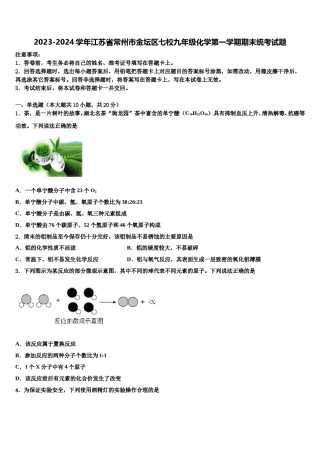 2023-2024学年江苏省常州市金坛区七校九年级化学第一学期期末统考试题含解析.doc