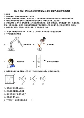 2023-2024学年江苏省常州市金坛区七校化学九上期末考试试题含解析.doc