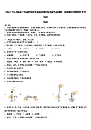 2023-2024学年江苏省张家港市梁丰初级中学化学九年级第一学期期末质量跟踪监视试题含解析.doc