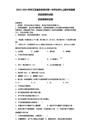 2023-2024学年江苏省张家港市第一中学化学九上期中质量跟踪监视模拟试题含解析.doc