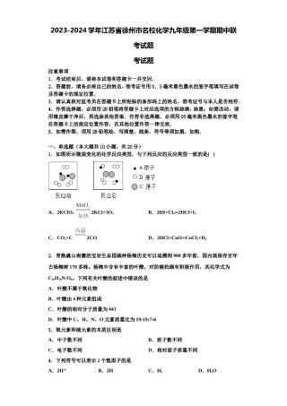 2023-2024学年江苏省徐州市名校化学九年级第一学期期中联考试题含解析.doc