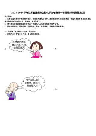 2023-2024学年江苏省徐州市名校化学九年级第一学期期末调研模拟试题含解析.doc