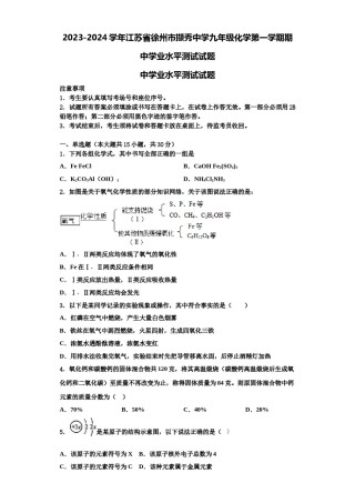2023-2024学年江苏省徐州市撷秀中学九年级化学第一学期期中学业水平测试试题含解析.doc