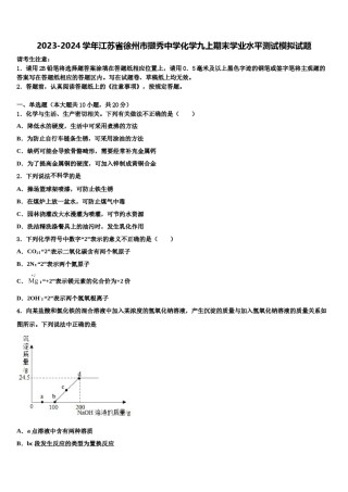 2023-2024学年江苏省徐州市撷秀中学化学九上期末学业水平测试模拟试题含解析.doc
