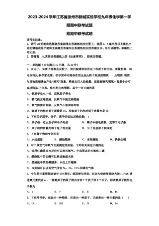 2023-2024学年江苏省徐州市新城实验学校九年级化学第一学期期中联考试题含解析.doc