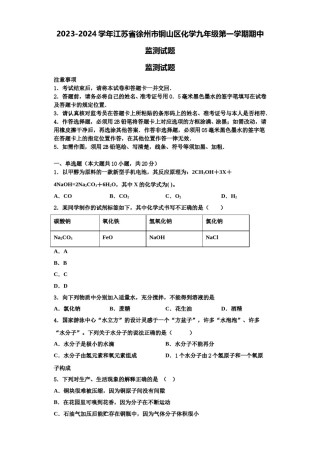 2023-2024学年江苏省徐州市铜山区化学九年级第一学期期中监测试题含解析.doc