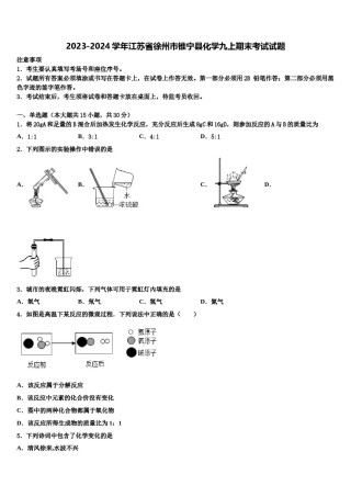 2023-2024学年江苏省徐州市锥宁县化学九上期末考试试题含解析.doc