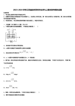2023-2024学年江苏省徐州邳州市化学九上期末联考模拟试题含解析.doc