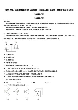 2023-2024学年江苏省扬州市大丰区第一共同体九年级化学第一学期期末学业水平测试模拟试题含解析.doc