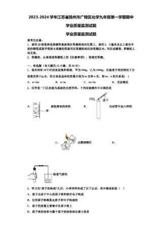 2023-2024学年江苏省扬州市广陵区化学九年级第一学期期中学业质量监测试题含解析.doc