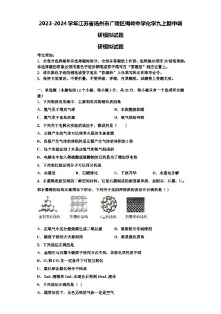 2023-2024学年江苏省扬州市广陵区梅岭中学化学九上期中调研模拟试题含解析.doc