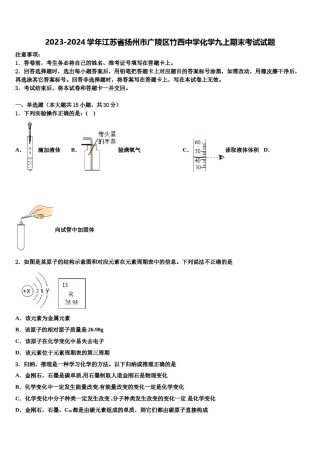 2023-2024学年江苏省扬州市广陵区竹西中学化学九上期末考试试题含解析.doc