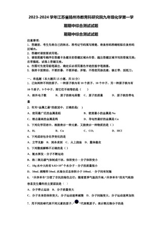 2023-2024学年江苏省扬州市教育科研究院九年级化学第一学期期中综合测试试题含解析.doc