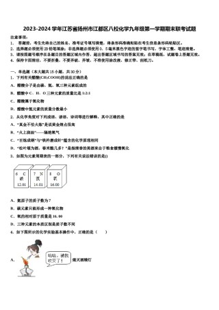 2023-2024学年江苏省扬州市江都区八校化学九年级第一学期期末联考试题含解析.doc