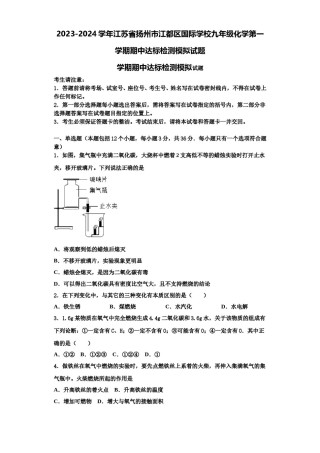 2023-2024学年江苏省扬州市江都区国际学校九年级化学第一学期期中达标检测模拟试题含解析.doc