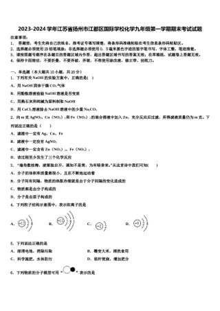 2023-2024学年江苏省扬州市江都区国际学校化学九年级第一学期期末考试试题含解析.doc