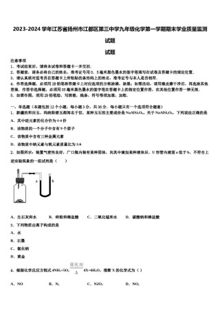 2023-2024学年江苏省扬州市江都区第三中学九年级化学第一学期期末学业质量监测试题含解析.doc