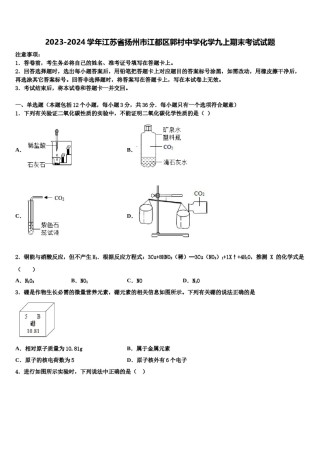 2023-2024学年江苏省扬州市江都区郭村中学化学九上期末考试试题含解析.doc