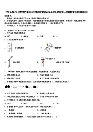 2023-2024学年江苏省扬州市江都区郭村中学化学九年级第一学期期末联考模拟试题含解析.doc