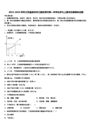 2023-2024学年江苏省扬州市江都区郭村第一中学化学九上期末经典模拟试题含解析.doc