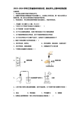 2023-2024学年江苏省扬州市部分区、县化学九上期中检测试题含解析.doc