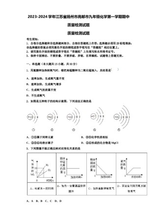 2023-2024学年江苏省扬州市高邮市九年级化学第一学期期中质量检测试题含解析.doc