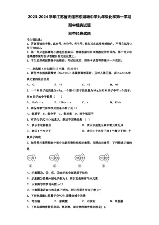 2023-2024学年江苏省无锡市东湖塘中学九年级化学第一学期期中经典试题含解析.doc