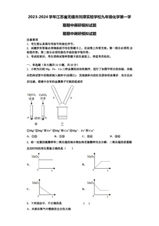 2023-2024学年江苏省无锡市刘潭实验学校九年级化学第一学期期中调研模拟试题含解析.doc