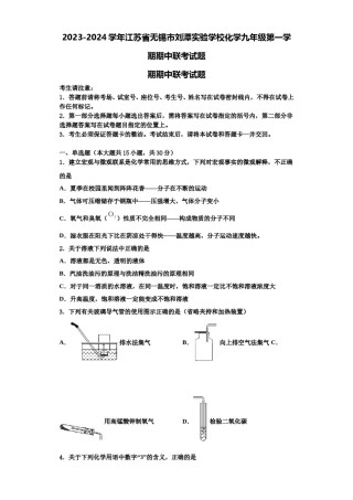 2023-2024学年江苏省无锡市刘潭实验学校化学九年级第一学期期中联考试题含解析.doc