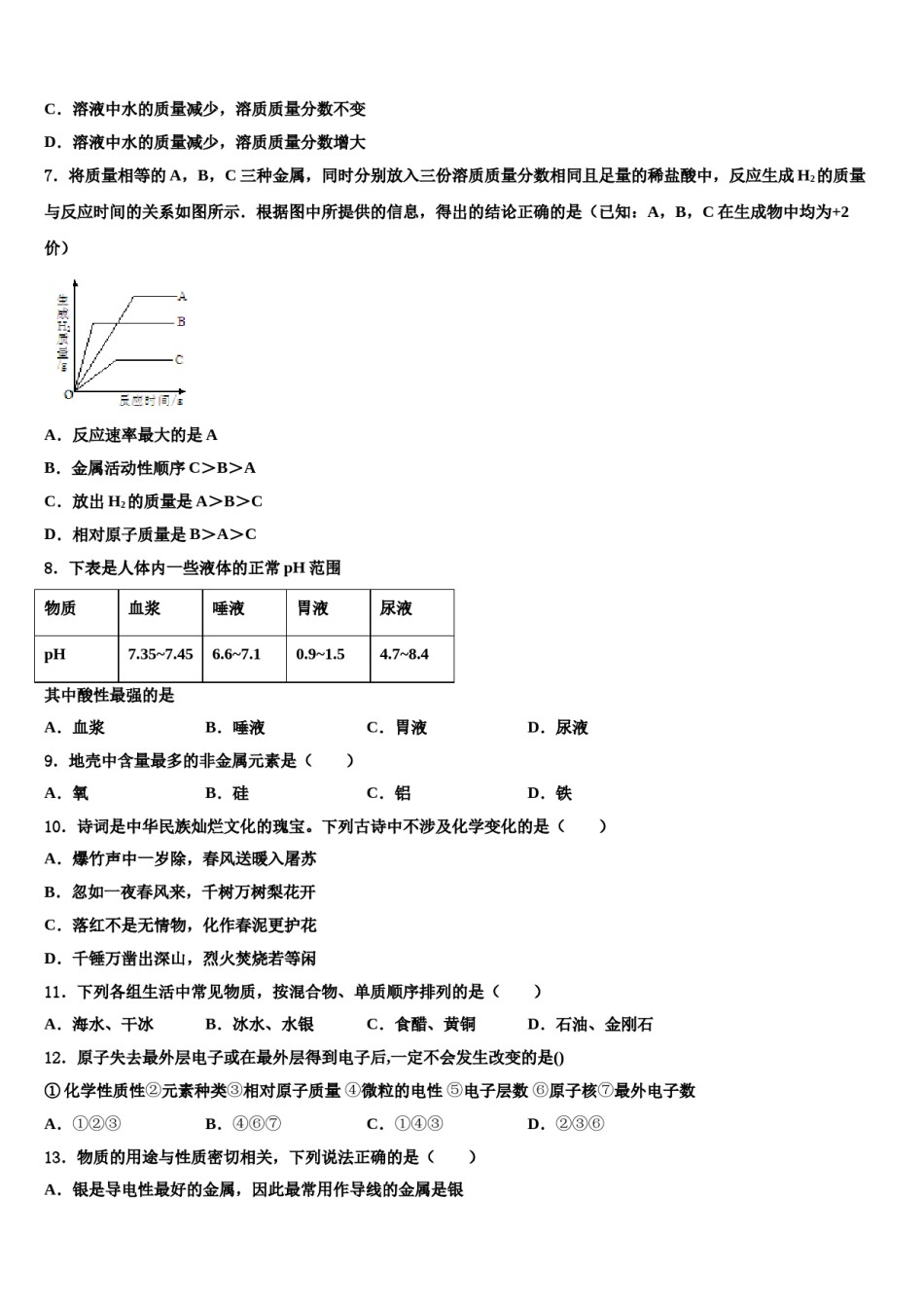 2023-2024学年江苏省无锡市南长实验中学九年级化学第一学期期末复习检测试题含解析.doc_第2页