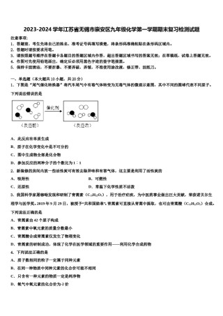 2023-2024学年江苏省无锡市崇安区九年级化学第一学期期末复习检测试题含解析.doc