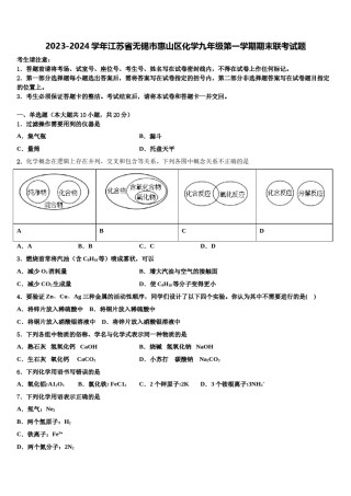 2023-2024学年江苏省无锡市惠山区化学九年级第一学期期末联考试题含解析.doc