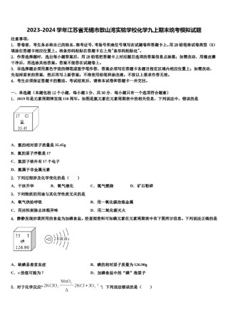 2023-2024学年江苏省无锡市敔山湾实验学校化学九上期末统考模拟试题含解析.doc