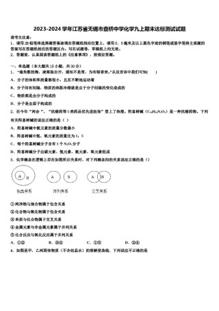 2023-2024学年江苏省无锡市查桥中学化学九上期末达标测试试题含解析.doc
