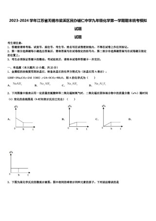 2023-2024学年江苏省无锡市梁溪区民办辅仁中学九年级化学第一学期期末统考模拟试题含解析.doc