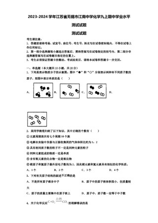 2023-2024学年江苏省无锡市江南中学化学九上期中学业水平测试试题含解析.doc