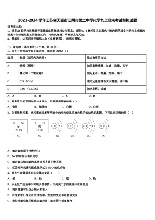 2023-2024学年江苏省无锡市江阴市第二中学化学九上期末考试模拟试题含解析.doc