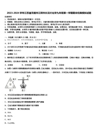 2023-2024学年江苏省无锡市江阴市长泾片化学九年级第一学期期末经典模拟试题含解析.doc
