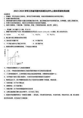 2023-2024学年江苏省无锡市滨湖区化学九上期末质量检测试题含解析.doc