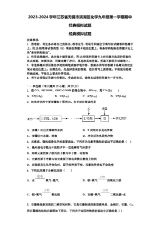 2023-2024学年江苏省无锡市滨湖区化学九年级第一学期期中经典模拟试题含解析.doc