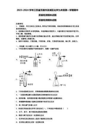 2023-2024学年江苏省无锡市滨湖区化学九年级第一学期期中质量检测模拟试题含解析.doc