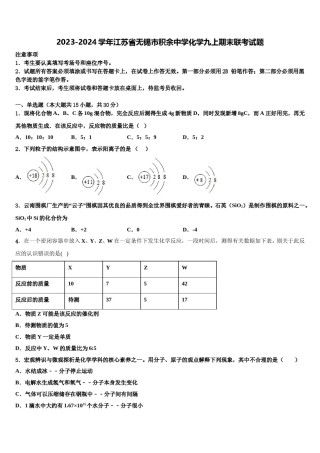 2023-2024学年江苏省无锡市积余中学化学九上期末联考试题含解析.doc