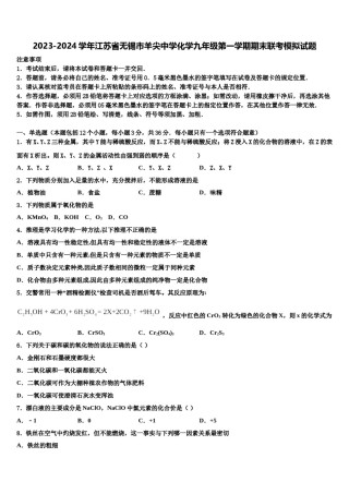 2023-2024学年江苏省无锡市羊尖中学化学九年级第一学期期末联考模拟试题含解析.doc