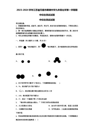 2023-2024学年江苏省无锡市藕塘中学九年级化学第一学期期中综合测试试题含解析.doc