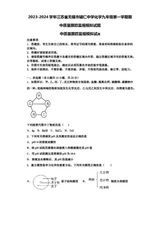 2023-2024学年江苏省无锡市辅仁中学化学九年级第一学期期中质量跟踪监视模拟试题含解析.doc