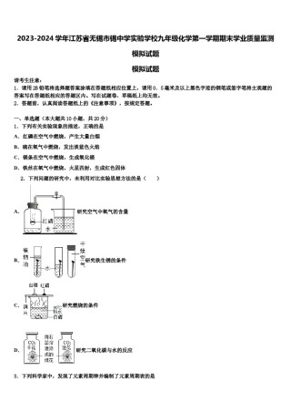 2023-2024学年江苏省无锡市锡中学实验学校九年级化学第一学期期末学业质量监测模拟试题含解析.doc