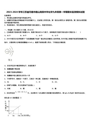 2023-2024学年江苏省无锡市锡山高级中学化学九年级第一学期期末监测模拟试题含解析.doc