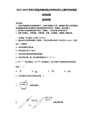 2023-2024学年江苏省无锡市阳山中学化学九上期中学业质量监测试题含解析.doc