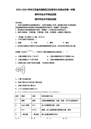 2023-2024学年江苏省无锡新区五校联考九年级化学第一学期期中学业水平测试试题含解析.doc